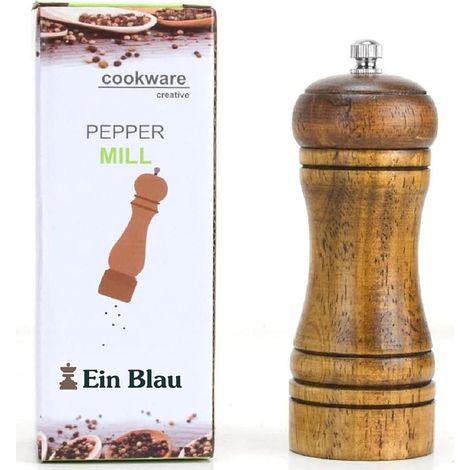 Salz- oder Pfeffermühle aus Holz - Keramikklinge, einstellbarer Mahlgrad, wiederaufladbares Multifunktionsmahlwerk, ideal für Salz, Pfeffer, Gewürze, Kräuter, Sesam (5,7" Vintage)