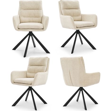 Bon Furni Chaises 360° Pivotantes Chenille Blanc crème, Lot de 4