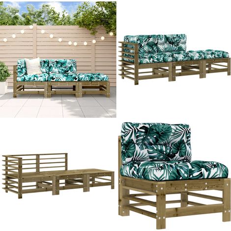 3-tlg. Garten-Lounge-Set mit Kissen Kiefernholz Imprägniert - Gartenmöbel - Loungesessel - Gartenloungeset - Rattan Möbel - Kiefernholzmöbel - Home & Living (1/5)