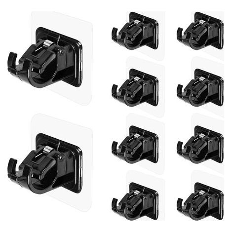 Pack of 10 Self-Adhesive No-Drill Curtain Rod Brackets, Adjustable No-Drill Curtain Rod Hooks (Black) (1/5)