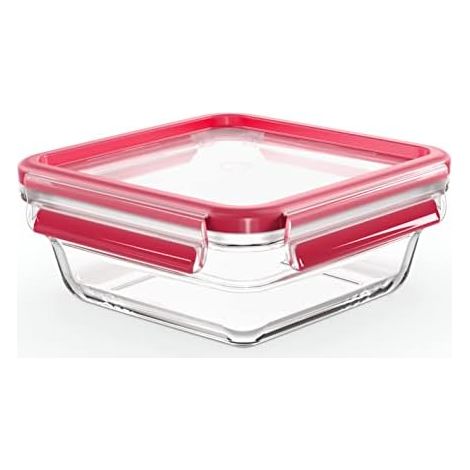 Emsa ClipClose - Hermético de Cristal cuadrado de polipropileno, higiénico, no retiene olores ni sabores, certificado "Baby Care", apto para congelador y microondas, apto para lavavajillas, Rojo (1/5)