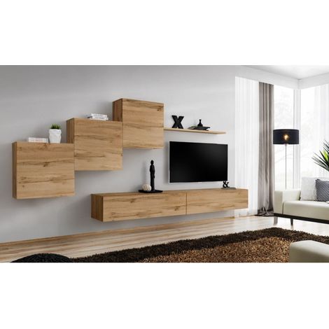 Ensemble mural - Switch X - 3 vitrines carrées - 2 bancs TV - 1 étagère - Graphite - Livraison gratuite