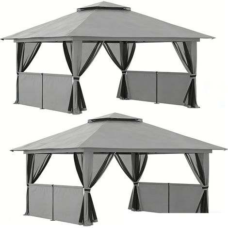 2er-Set  faltpavillon 4x4m Pop-Up Gartenpavillon mit UV-Schutz und Netzwänden, Doppeldach, wetterfest und dunkelgrau