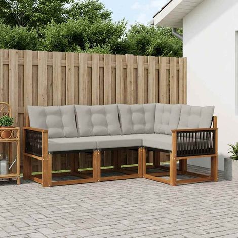 vidaXL Outdoor-Sofagarnitur mit Kissen 4 pcs Natürlich und Hellgrau (1/5)