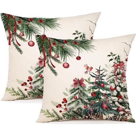 Housse de Coussin Noel 45x45 Lot de 2 Housse Coussin Noel Deco Noel Coton et Lin Décoratif Taie d'oreiller pour Chambre, Nanapé, Chaise, Lit Decoration Noel 45 x 45 cm (1/5)