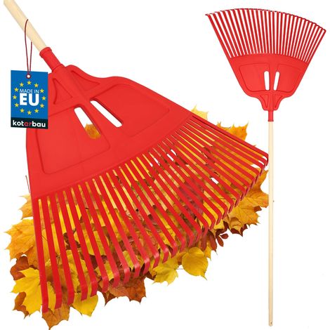 KOTARBAU® Rateau À Feuilles - Plastique - 67 cm - avec Manche en Bois - Extra-Click - Rateau Jardin - Ramasse Feuilles - Léger - Rouge & Bois Verni - Ergonomique (1/5)