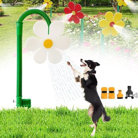 Arroseur de jardin fleur rotatif 360° – Fontaine d’eau ludique avec 4 raccords – Pour rafraîchir et jouer avec chiens chats et enfants – Pour jardin extérieur – Blanc (1/5)