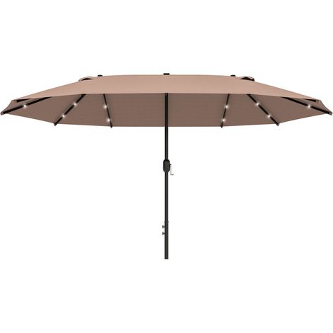 Parasol double LED 440 x 260 cm avec manivelle, kaki, conception soignée (1/5)