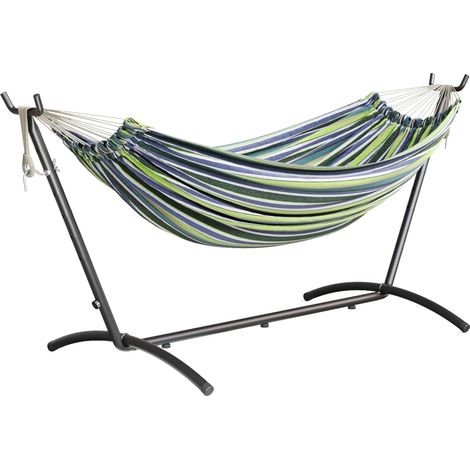 Doppelhängematte mit tragbarem Outdoor-Gestell, freistehende Hängematte für 2 Personen, ideal für Camping, Strand und Reisen, Tragkraft 200 kg, Blau