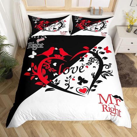 Mr Mrs Parure de Lit 140x200cm pour Couple Hommes Femmes Son et Elle Parure Housse de Couette Rouge Noir Blanc Chambre Décor Reine et Roi Romantique Mariage Thème Housse de Couette Saint Valentin - 14 (1/5)