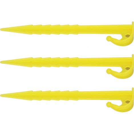 Lot de 50 piquets de tente en plastique de 14 cm (5,5 po) à pointes dentelées, en ABS haute résistance, pour la plage, le camping et les auvents (jaune). (1/5)