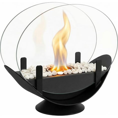 Foyer de table sans fumée en verre pour l'extérieur et la terrasse, alimenté par des granulés ou du bois, pour une combustion sécurisée, noir (1/4)
