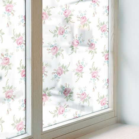 Fensterfolie 50x146 cm Dekorativ Folie für Badezimmer Milchglas Selbstklebend Sichtschutzfolie Fenster Dekorfolie Blickdicht PVC Romantische Rosen