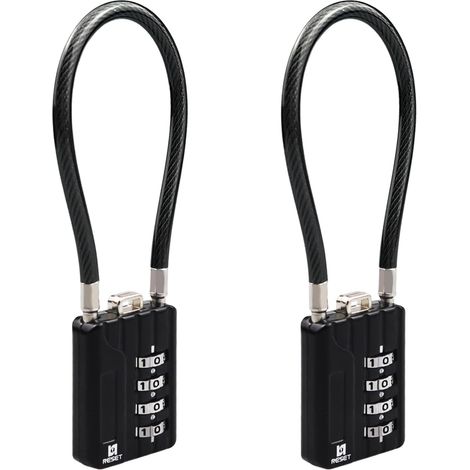 RESET-204 Cadenas à câble avec code à 4 chiffres, 18 cm, 2 pièces, noir Deux cadenas indépendants à codes distincts câble de 18 cm pour des points proches. (1/5)