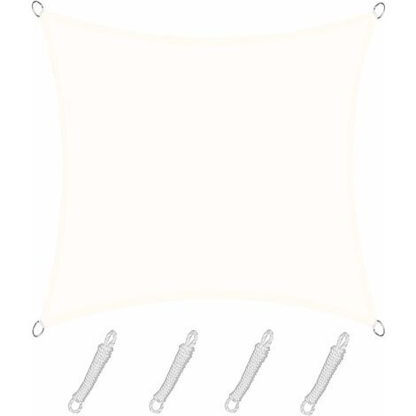 Voile d'ombrage Rectangulaire Carré 4x4m Color Crème,Toile Imperméable Une Protection des Rayons UV à 95%, pour en Plein air, Jardin & terrasse, Piscine