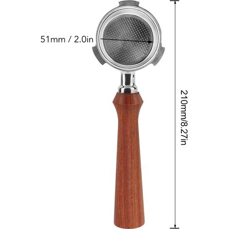 Ortviai Portafiltre café sans fond 51 mm en acier inoxydable 3 oreilles pour machine Delonghi DEDICA ARTE, poignée en bois de rose (1/4)