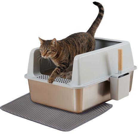 Stainless Steel Cat Litter Tray: XXL Large Capacity Leak-Proof Litter Tray, High Edges to Prevent Splashes (1/5)