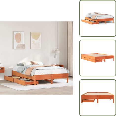 vidaXL Cadre de lit sans matelas cire marron 140x200cm bois pin massif (1/5)