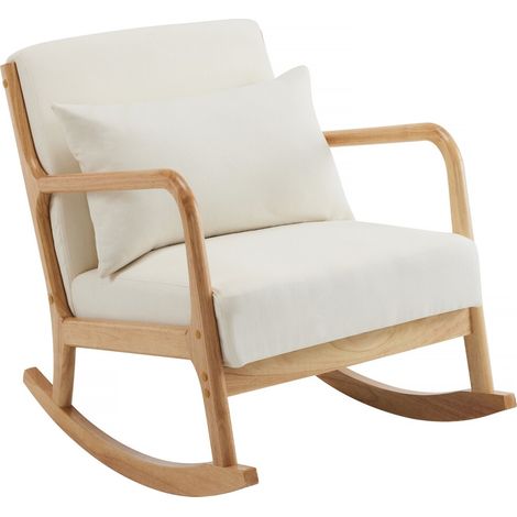 Sedia a dondolo in stile scandinavo in bouclé e legno "Clinton" - Beige (1/4)
