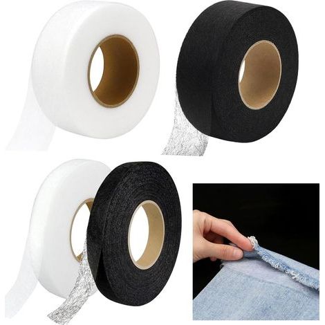 4 Pièces Ourlet Thermocollant, Largeur 10mm, 20mm, 25m/rouler Bande Thermocollante Rideau, Ourlet, Ruban Thermocollant, pour Assembler Des Tissus, Pantalons, Rideaux,Vêtements,Noir Blanc (1/5)