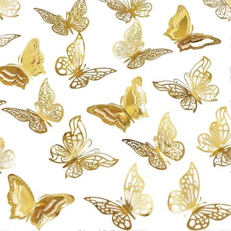 96 Schmetterlings-Wanddekorationen – Goldene 3D-Metallic-Aufkleber für Partys, Hochzeiten und Schlafzimmerdekoration (1/5)