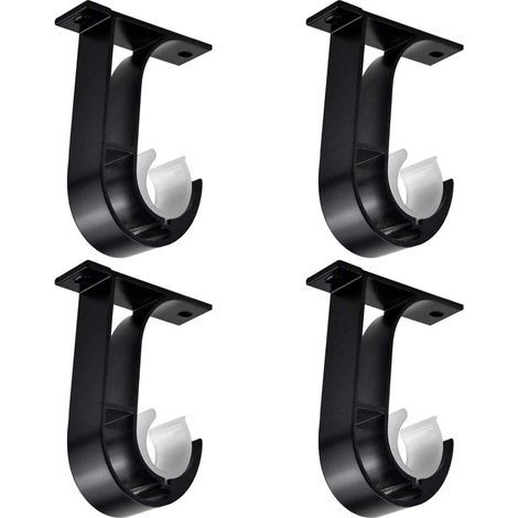 4 Pièces Tringle à Rideau Supports, Support de Poteau de Rideau, Noir Supports pour Barre Rideau, Alliage D'aluminium Support de Rideau, avec 8 Vis, Support pour Tiges de Suspension au Plafond (1/5)