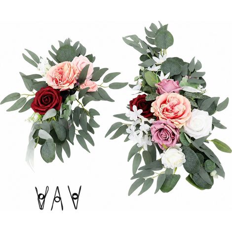 Arche de mariage artificielle avec fleurs, rose et violet, lot de 2, décoration florale réaliste pour intérieur et extérieur (1/5)