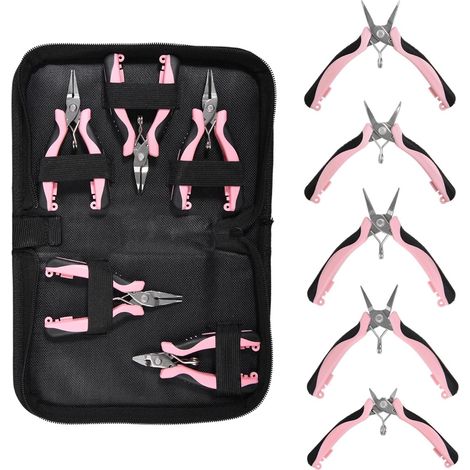 Le set de mini-pinces 5 pièces comprend un nez long, un nez rond, plat, un nez courbé et une pince diagonale pour la fabrication d’objets manuels, électroniques et bijoux, avec pochette (1/5)