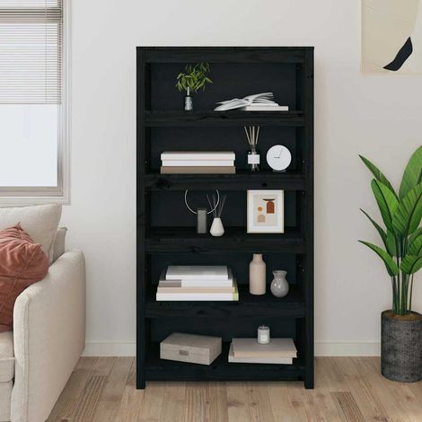 vidaXL Estantería madera maciza de pino negra 80x35x154 cm (1/5)