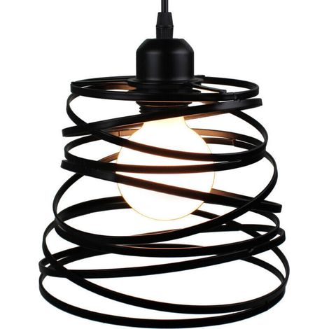 Suspension luminaire d'intérieur 20cm – Lustre rétro en métal noir – Culot E27 – Longueur câble 100cm réglable – Pour salons et cuisines