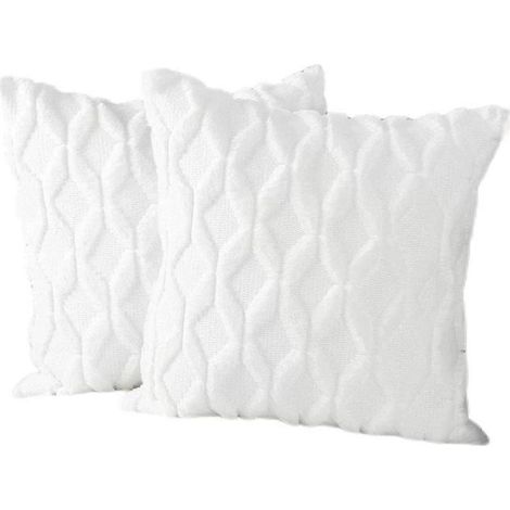 Taies d\'oreiller - - 45x45 cm - Velours Doux - Blanc - Design Rayé (1/4)