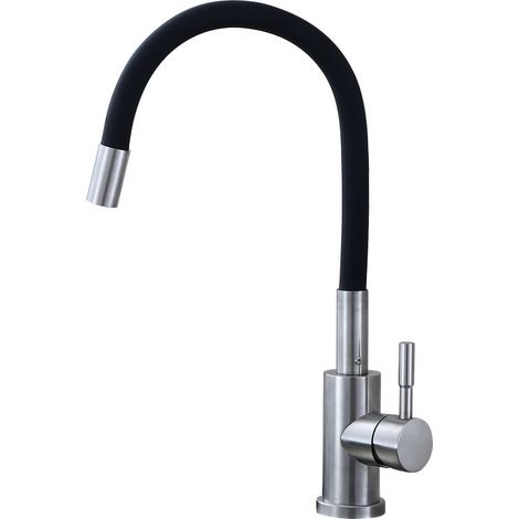Rubinetto da cucina nero con beccuccio flessibile - Rubinetto da cucina girevole a 360° - Miscelatore da cucina in ottone (1/4)