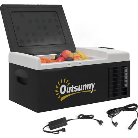 Nevera compresor portátil 16L refrigerador de coche -20℃-10℃ 12 / 24V DC y 100-240V CA con modos ECO/MAX para camping viajes 60x32x26 cm negro y gris