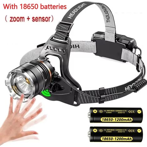 (Batterie améliorée 18650) Lampe frontale LED ultra-puissante, super lumineuse, longue portée 4500 m, rechargeable, idéale pour la pêche et la chasse. (1/5)