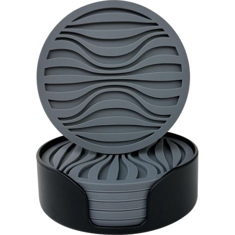Set mit 6 dickwandigen (0,5 cm) runden Bechern für Getränke wie Kaffee und Bier mit rutschfester Oberfläche (Grau) (1/5)
