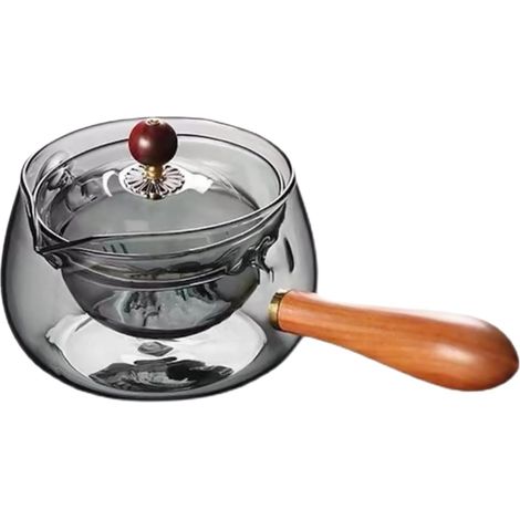 Pot à 360 degrés avec poignée latérale Théière en verre Ensemble de thé Cuisinière portable Pot en verre chinois Bouilloire en bois avec longue poignée Récipient à thé (1/5)