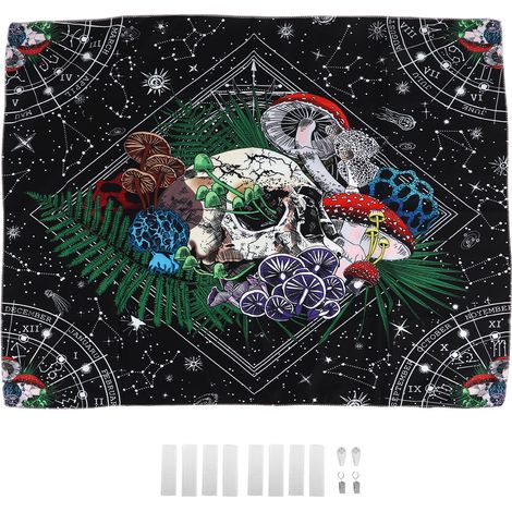 Tapisserie décorative champignons colorés motif crâne douce légère exquise belle toile de fond 230x180cm (1/5)