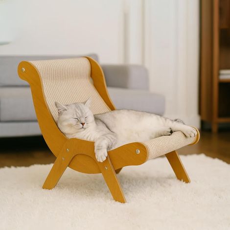 Trintion Katzenkratzstuhl, Kratzbrett aus Massivholz und Sisal mit erhöhtem Liegeplatz, gemütliche Haustierhängematte für ganzjährige Nutzung für Wohnungskatzen, tragbares großes Sisalkratzbrett (1/5)