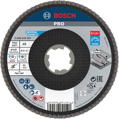 Fächerschleifscheibe X-LOCK BfM X571 D.125mm Körnung 40 abgew. m.Fibertragplatte