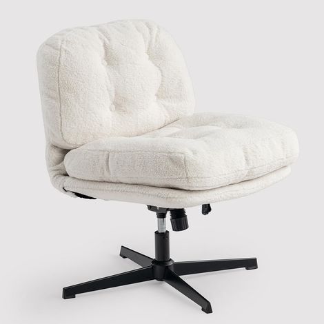 Meuble Cosy Fauteuil Salon Chaise de Coiffeuse Fonction d'inclinaison Pivotant sur 360° pour Chambre Bureau Jambes Croisées avec Assise Épais Dossier sans Accoudoirs roulettes en Bouclette Blanc (1/5)