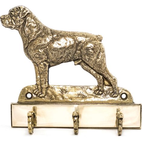 Rottweiler: colgador de llaves con un perro, soporte de latón para accesorios para perros, una elegante decoración para el pasillo de Art-Dog