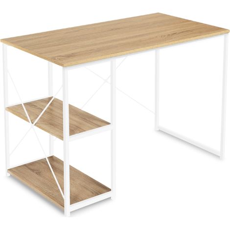 Idmarket – Bureau droit DETROIT 110x60 cm – Bois et métal blanc – 2 étagères intégrées – Style industriel moderne