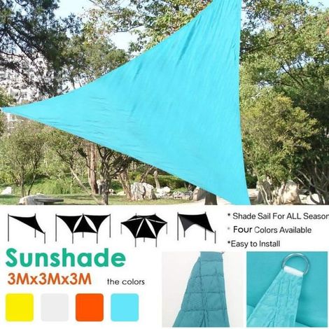 Voile d\'ombrage Triangle 3 x 3 x 3 mètres Une Protection des Rayons UV, résistant et Respirant, Résistante aux intempéries - Bleu
