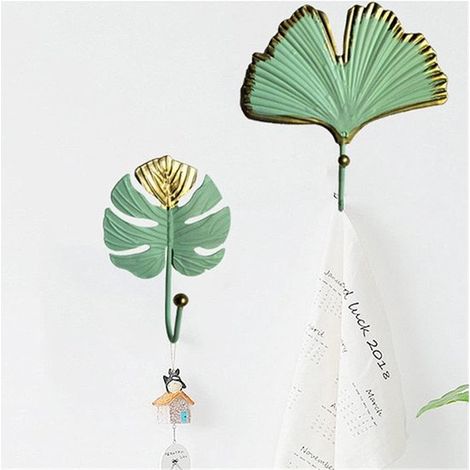 Lot de 4 mini-crochets muraux en métal – Design en forme de feuille pour vêtements, sacs à main, écharpes, clés, etc. – Vert (1/5)