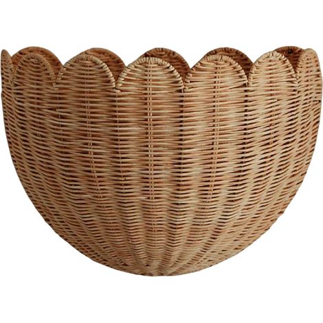Cesta rústica de pared de mimbre, ideal para decorar salas de estar, habitaciones de invitados, juguetes y otros objetos decorativos. Cesta de flores de ratán auténtico (color retro). (1/5)