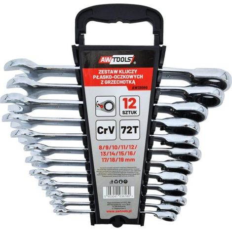 AWTOOLS Ratschen-Kombinationsschlüsselsatz, 12-teilig, 8–19 mm