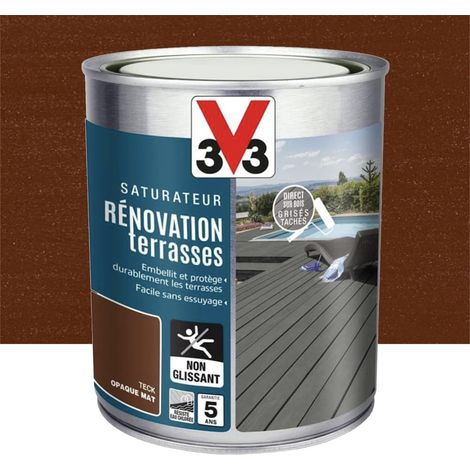 V33 – Saturateur rénovation terrasses teck 1 L – Application directe sans dégriseur – Protection durable pour bois dur – Finition satinée (1/3)