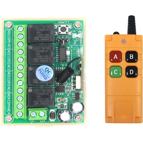 Interrupteur à distance sans fil 4 canaux 12 V 24 V - Contrôle d'accès - Télécommande pour portail de rue - Moteur - Interrupteur sans fil avec télécommande industrielle étanche (12 V) (1/5)