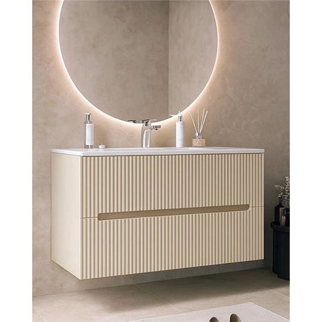 Mobile bagno beige 100x46 cannettato Urbino 2.0 lavabo in resina lucida (1/5)