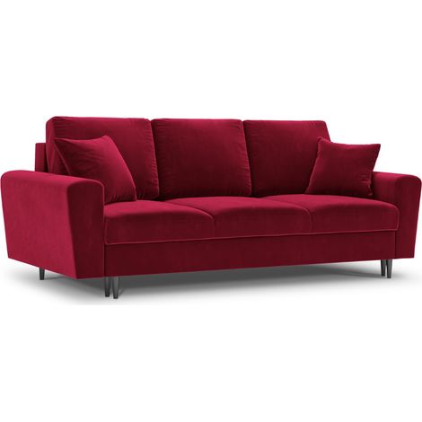 Canapé convertible avec coffre 3 places en velours rouge (1/4)